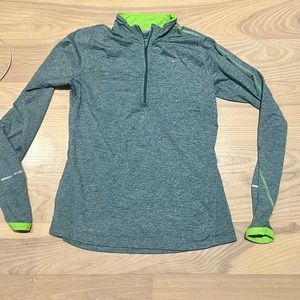 Nike Running Dri-FIT 1/4 Zip Pullover Women's Small Grey with Neon Yellow